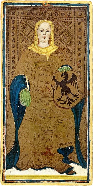 The Empress from the Visconti-Sforza tarot deck, ca. 1450, attributed to Bonifacio Bembo